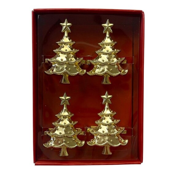 Lenox Other - Lenox Holiday Christmas Tree Napkin Holders Set of 4 Gold Tone with Box